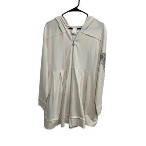 Monroe & Main Hoodie Jacket Beige Long Sleeve Zip Up Mandala Arm Design Sz 1X